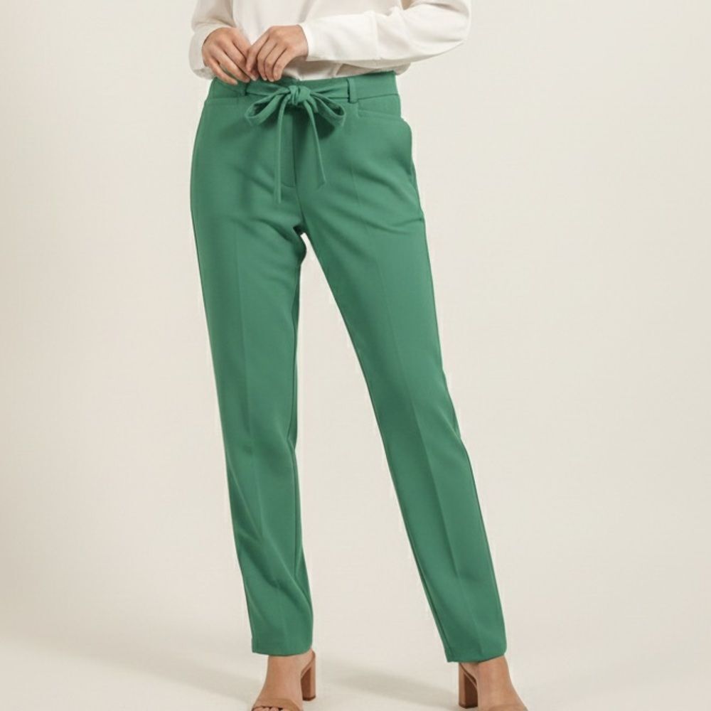 High Rise SOHO Apparel Kelly Green Stretch Tie Belt Tapered Pants Size L Large